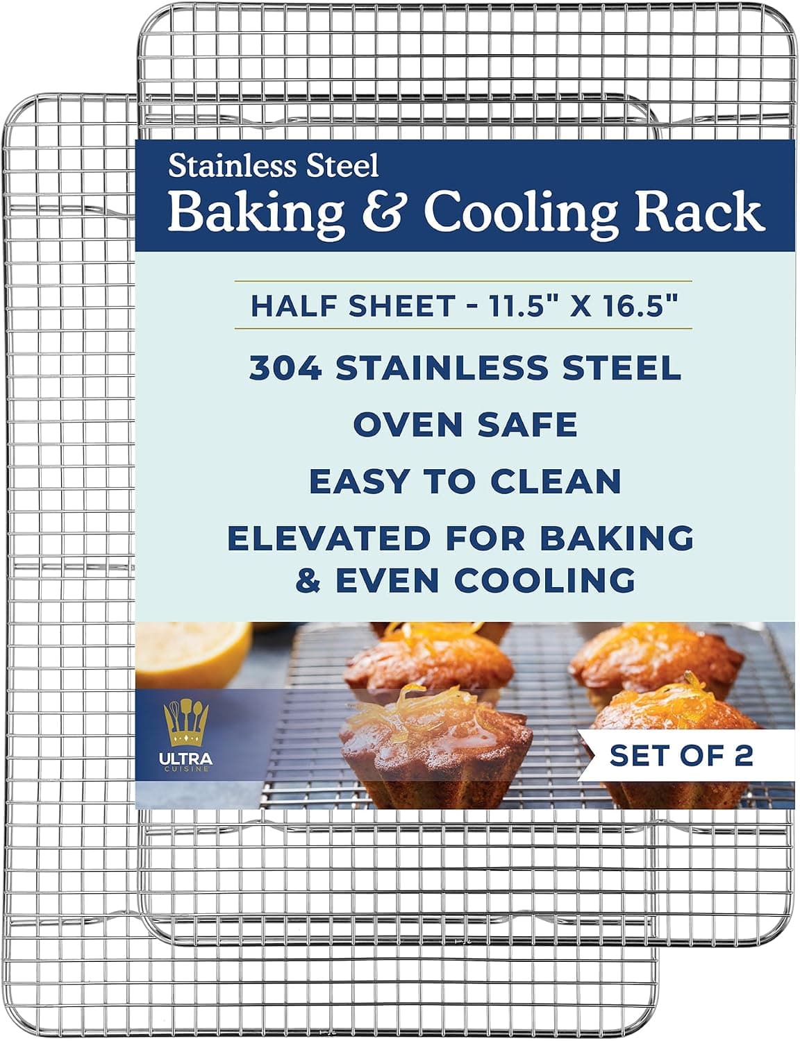 Ultra Cuisine 100% Stainless Steel Cooling and Baking Rack Set of 2, 11.5x16.5
